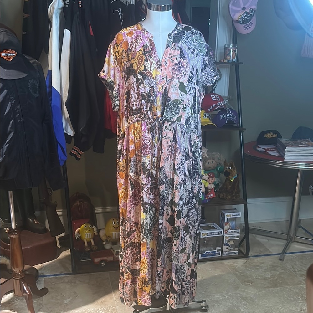 Terra & Sky Sz 2X Maxi Dress Floral Boho Tribal GUC